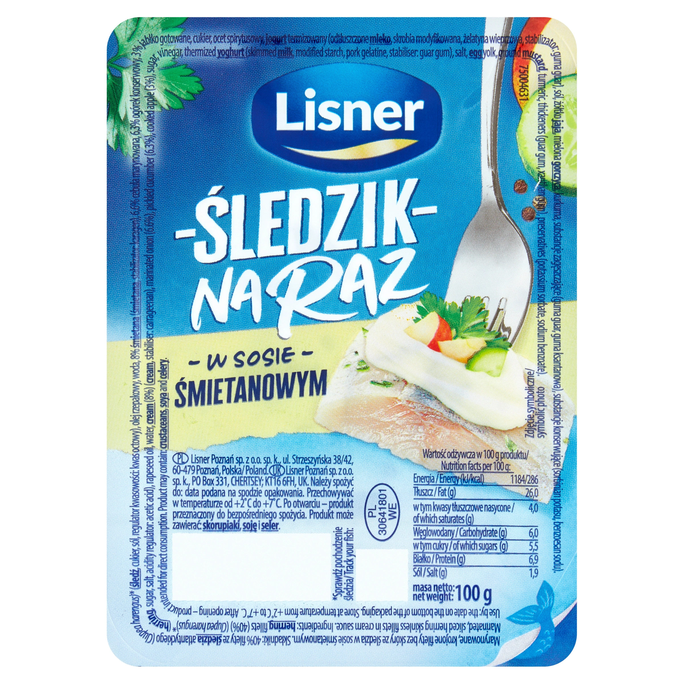 LISNER Śledzik na raz w sosie śmietanowym 100 g