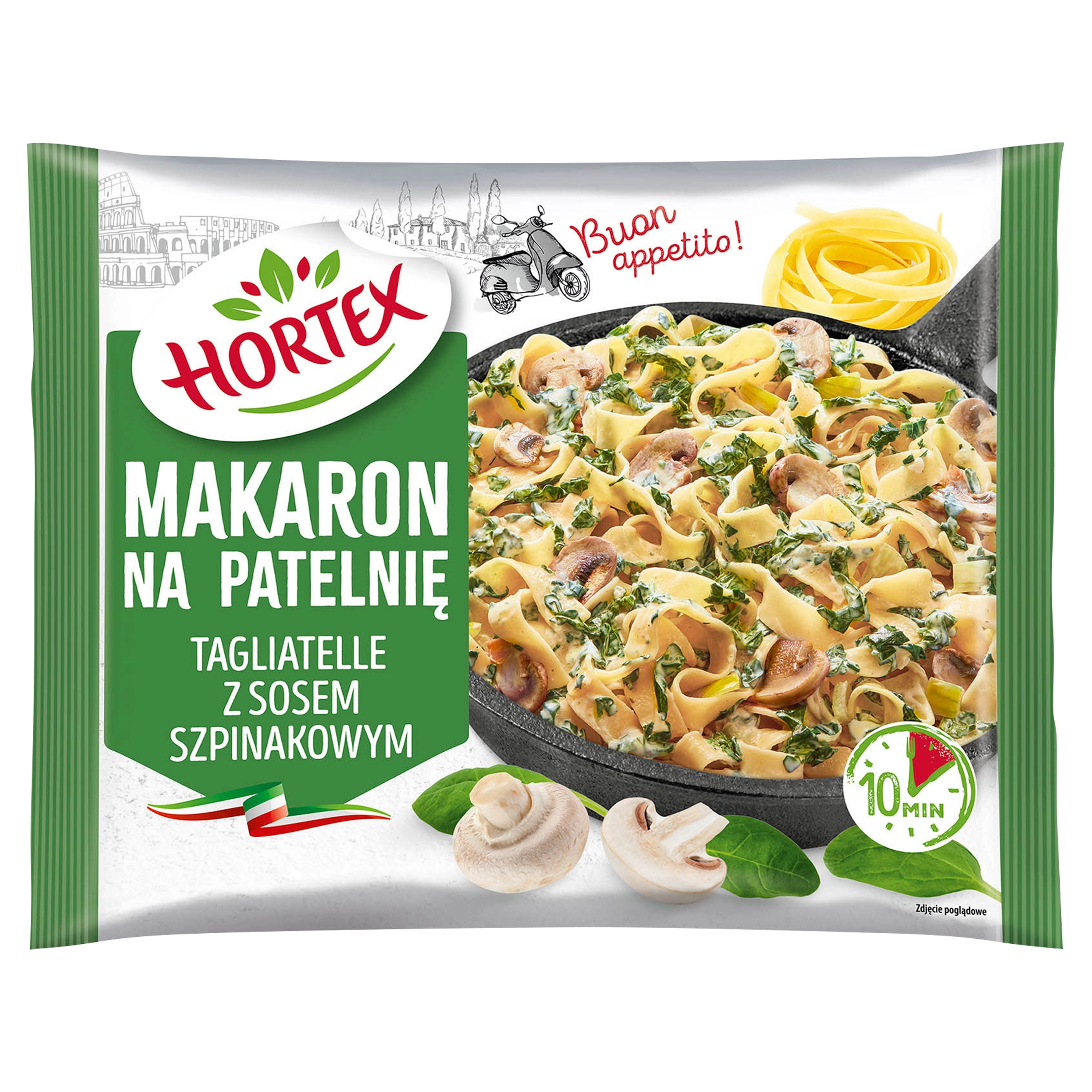 HORTEX Makaron na patelnię z sosem szpinakowym mrożony 450 g