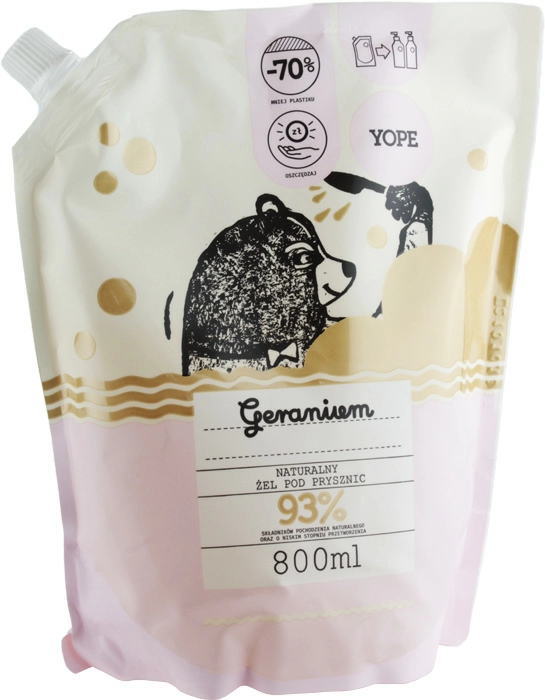 YOPE Żel naturalny pod prysznic zapas Geranium 800 ml