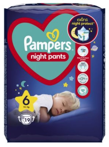 PAMPERS NIGHT PANTS Pieluchomajtki rozmiar 6,15+ kg 19 szt.