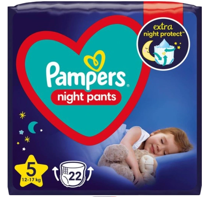 PAMPERS NIGHT PANTS Pieluchomajtki rozmiar 5, 12-17 kg 22 szt.