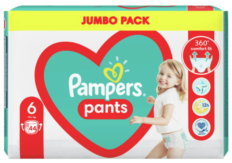 PAMPERS PANTS PIeluchomajtki rozmiar 6, 15+ kg 44 szt.