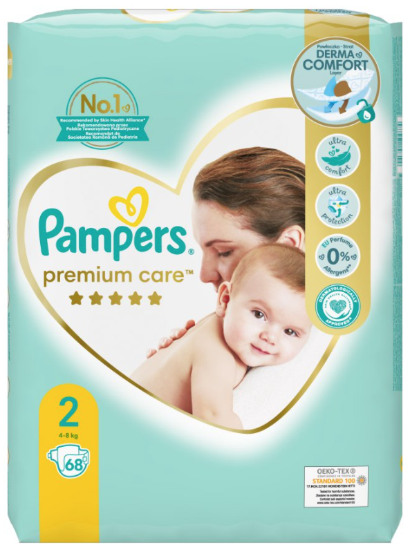 PAMPERS PREMIUM CARE Pieluszki rozmiar 2, 4-8 kg 68 szt.