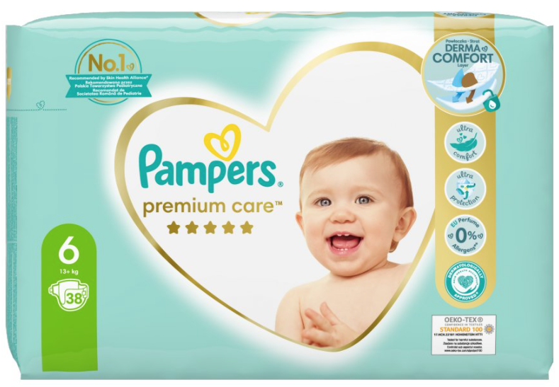 PAMPERS PREMIUM CARE Pieluszki rozmiar 6, 13+ kg 38 szt.