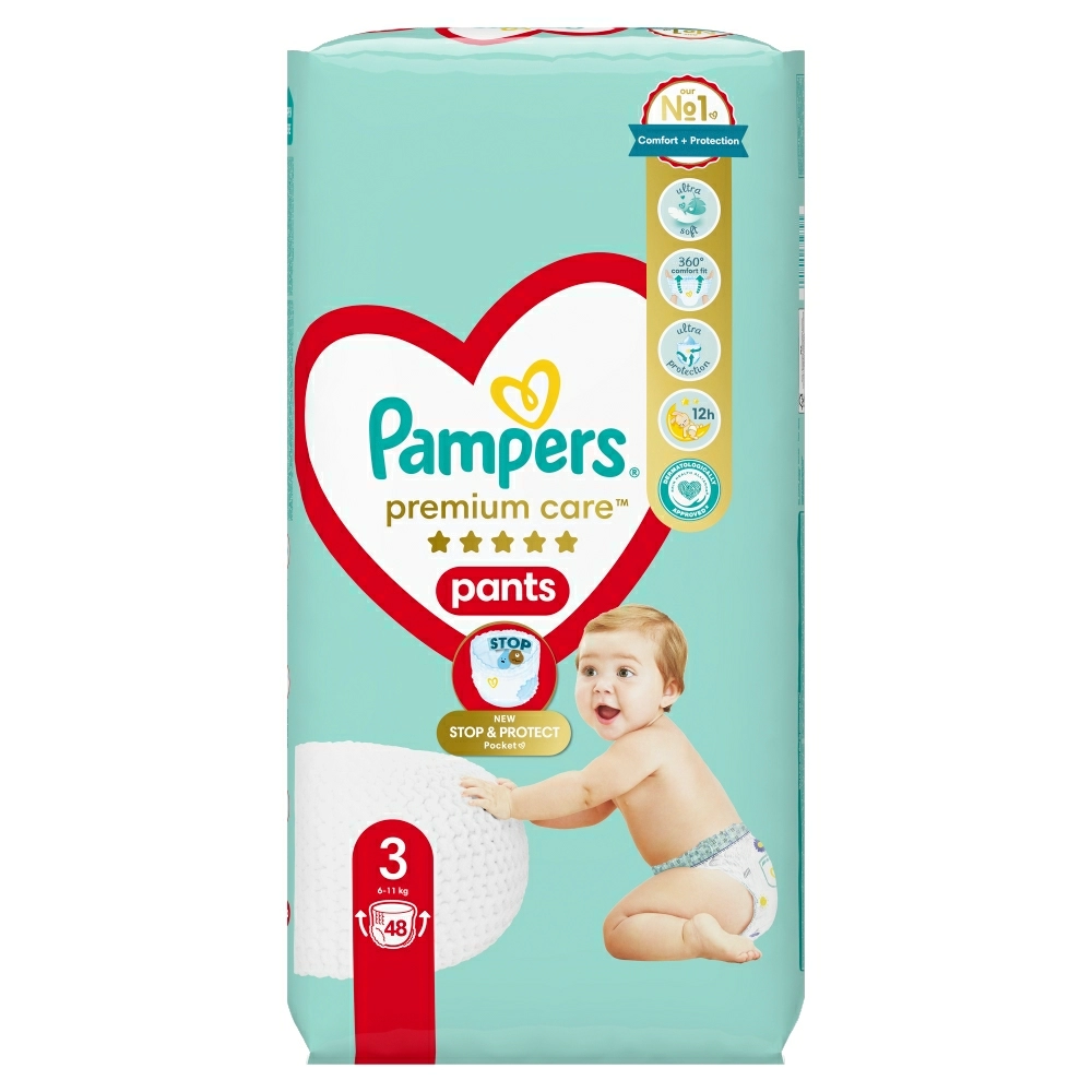 PAMPERS PREMIUM CARE Pieluchomajtki rozmiar 3, 6-11 kg 48 szt.