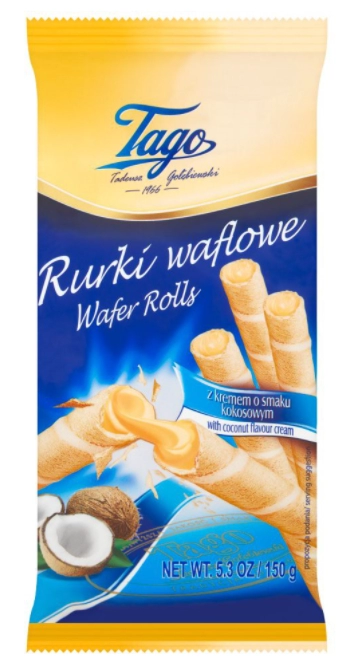 TAGO Rurki waflowe z kremem kokosowym 150 g