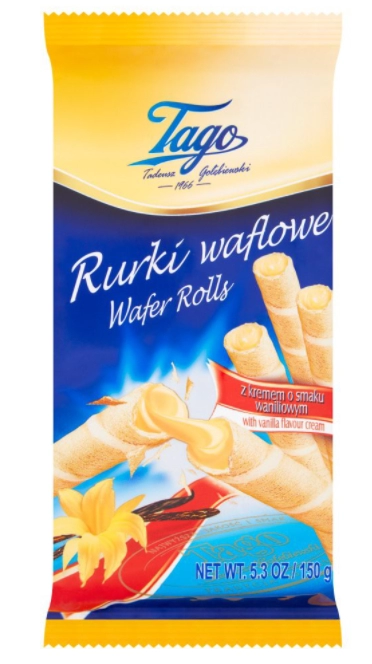 TAGO Rurki waflowe z kremem waniliowym 150 g