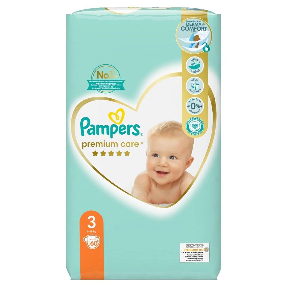 PAMPERS PREMIUM CARE Pieluszki rozmiar 3, 6-10 kg 60 szt.