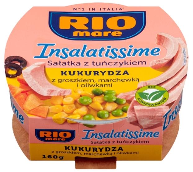RIO MARE INSALATISSIME Sałatka z tuńczykiem kukurydza z groszkiem marchewką i oliwkami