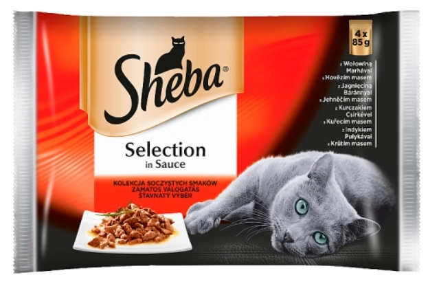 SHEBA SELECTION IN SAUCE Karma pełnoporcjowa kolekcja soczystych smaków 4 x 85 g 340 g