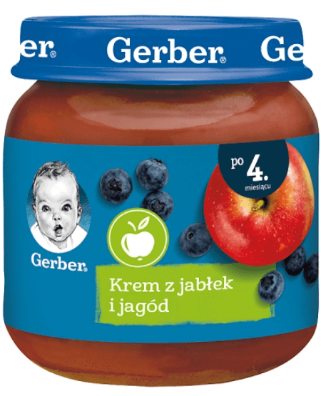 GERBER Krem z jabłek i jagód dla niemowląt po 4. miesiącu