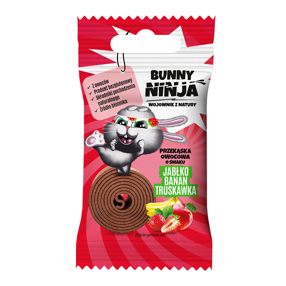 BUNNY NINJA Przekąska owocowa o smaku jabłko-banan-truskawka 15 g