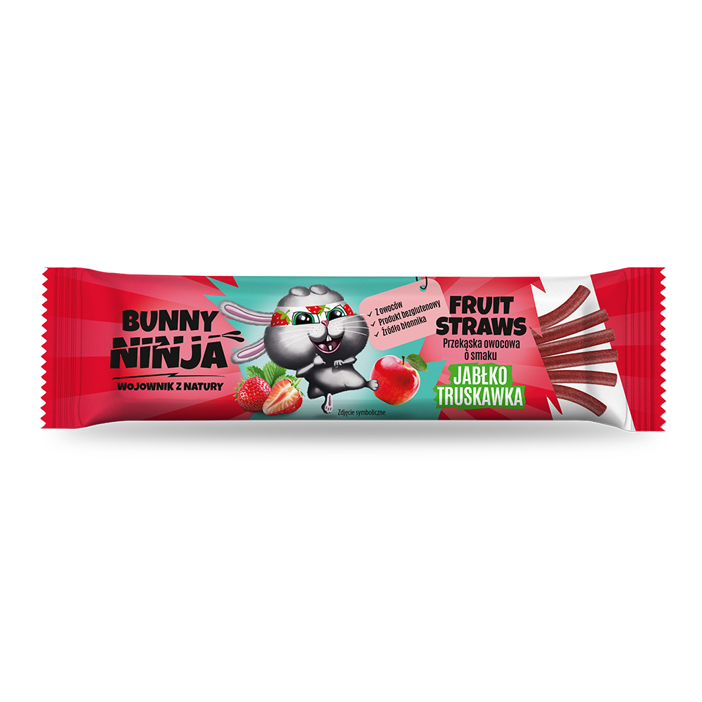 BUNNY NINJA FRUITS STRAWS Przekąska owocowa o smaku jabłko-truskawka 16 g