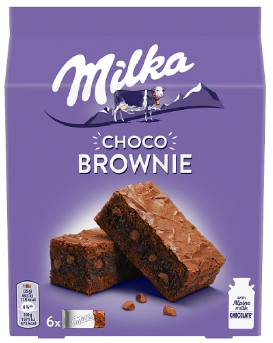 MILKA CHOCO BROWNIE Ciastka z czekoladą i kawałkami czekolady mlecznej 150 g