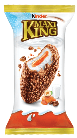 KINDER MAXI KING Wafel z mlecznym i karmelowym nadzieniem pokryty czekoladą i orzechami