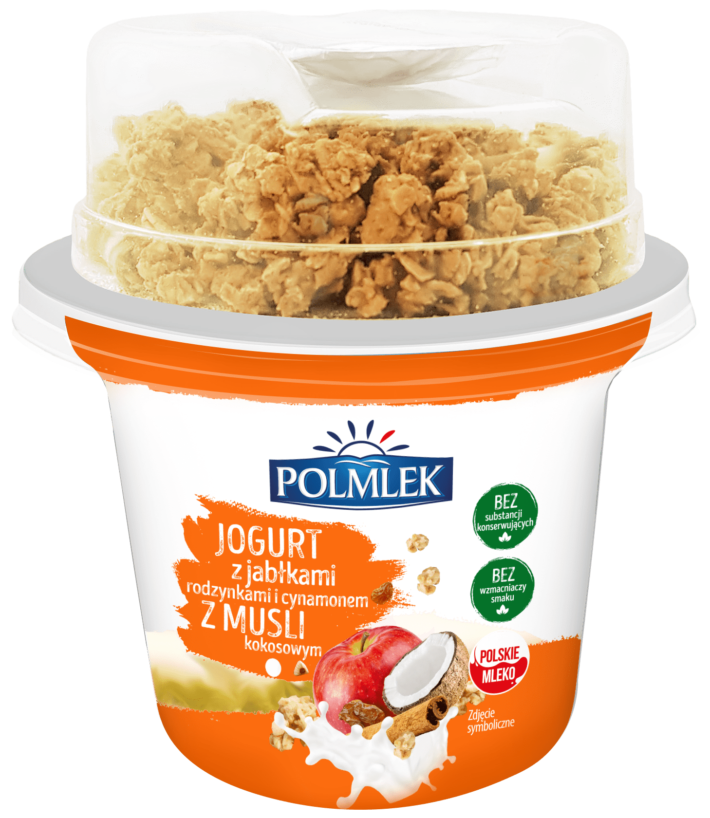 POLMLEK Jogurt z jabłkami rodzynkami i cynamonem z musli kokosowym 210g