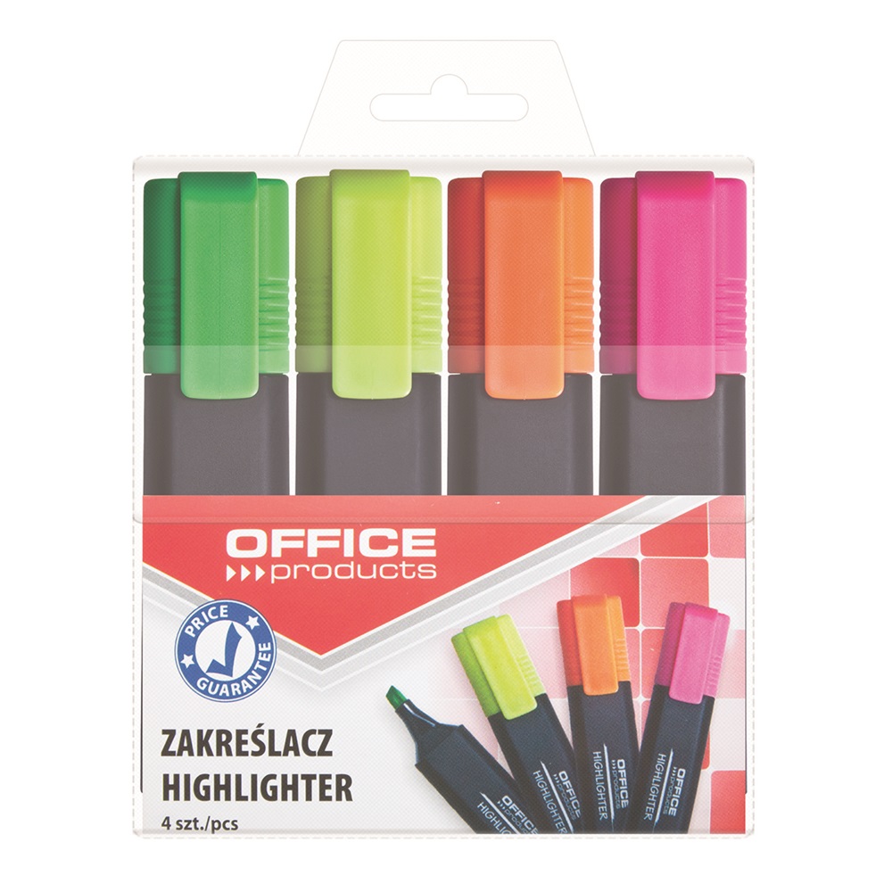 OFFICE PRODUCTS Zakreślacze fluorescencyjne kolorowe 4szt.