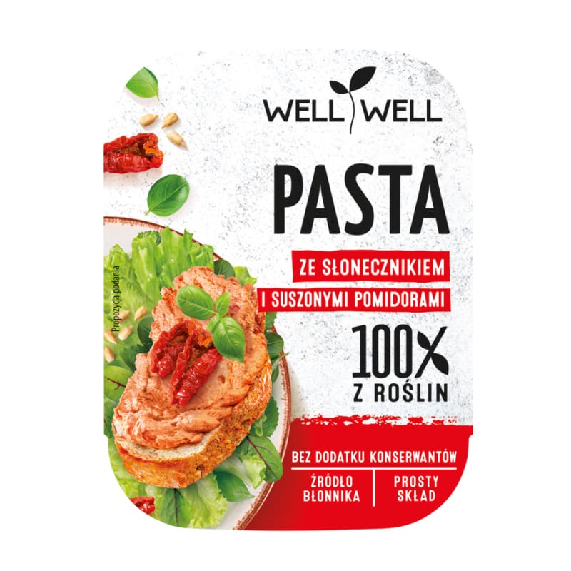 WELL WELL Pasta z pestkami słonecznika z suszonymi pomidorami i bazylią 125g