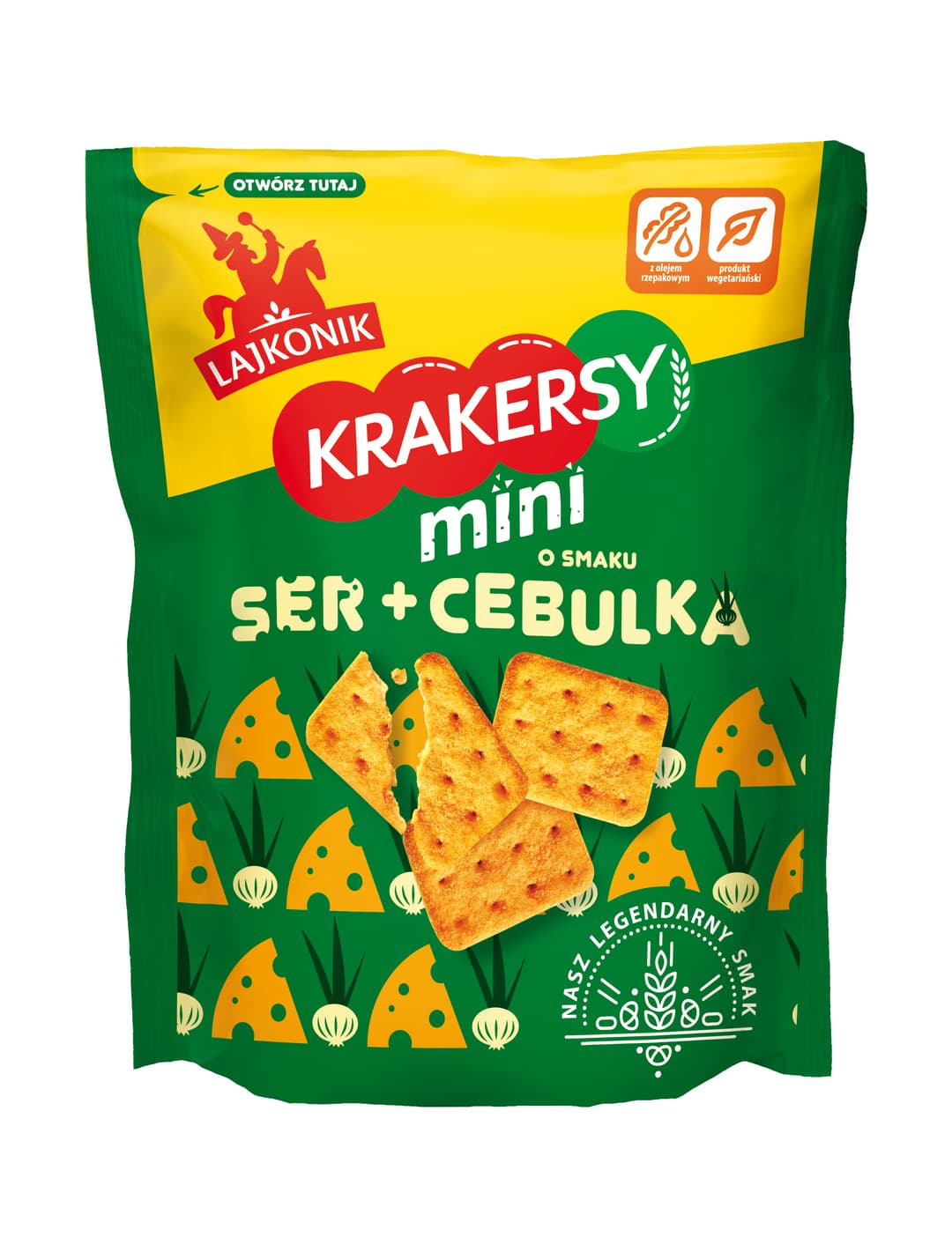 LAJKONIK Krakersy mini o smaku ser i cebulka 100 g