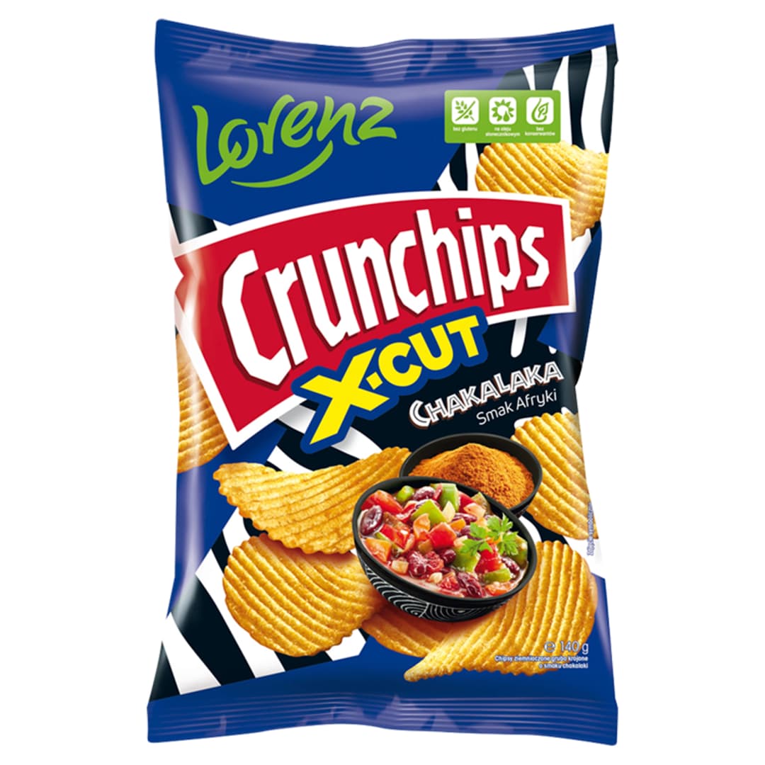 CRUNCHIPS X-CUT Chipsy ziemniaczane o smaku Chakalaka 140 g