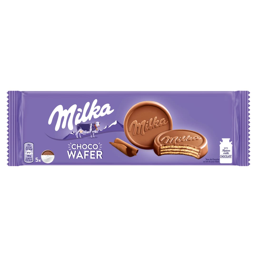 MILKA CHOCO WAFER Wafelki z kremem kakaowym oblane czekoladą mleczną 150 g