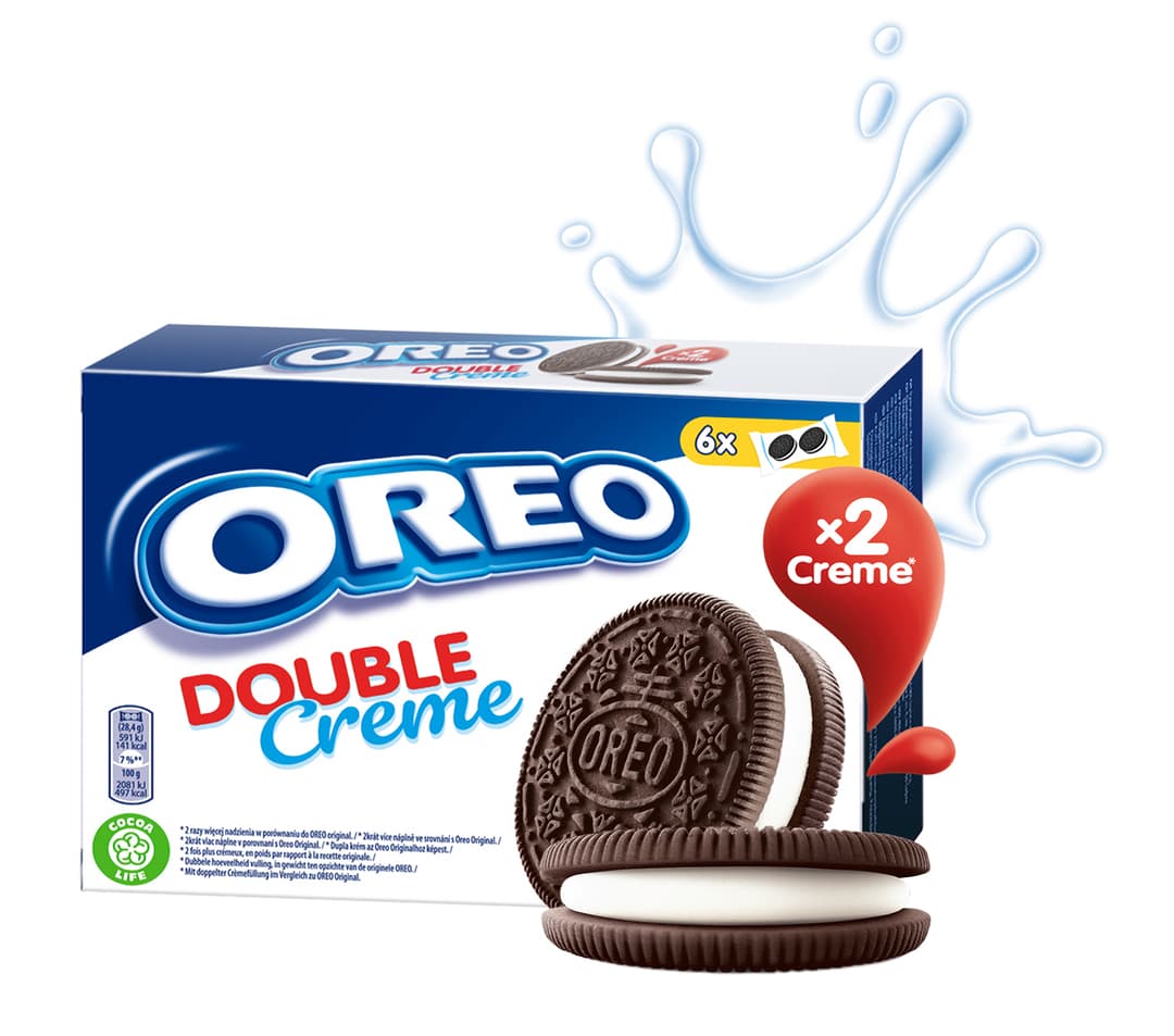 OREO DOUBLE Ciastka kakaowe z nadzieniem o smaku waniliowym 170 g