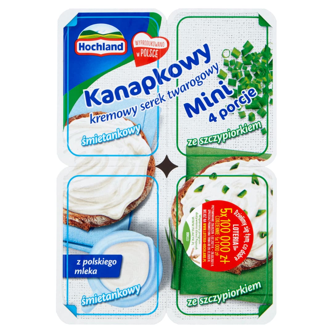 HOCHLAND Kanapkowy mini serek twarogowy śmietankowy plus ze szczypiorkiem 4x30g 120 g