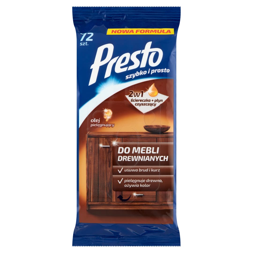 PRESTO Ściereczki nasączone do mebli drewnianych 72 szt.