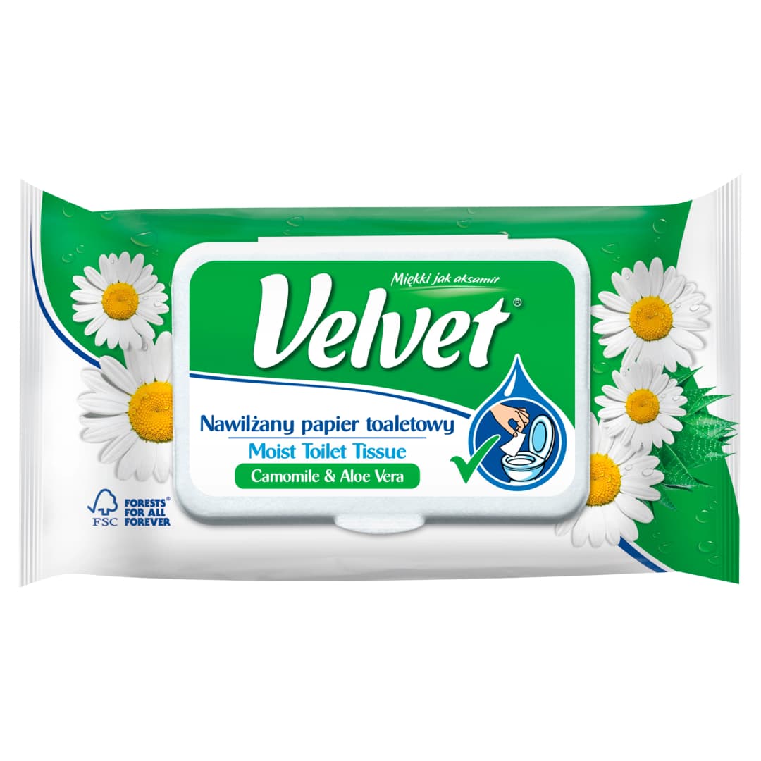 VELVET Papier toaletowy nawilżany Camomile & Aloe Vera 42 listki
