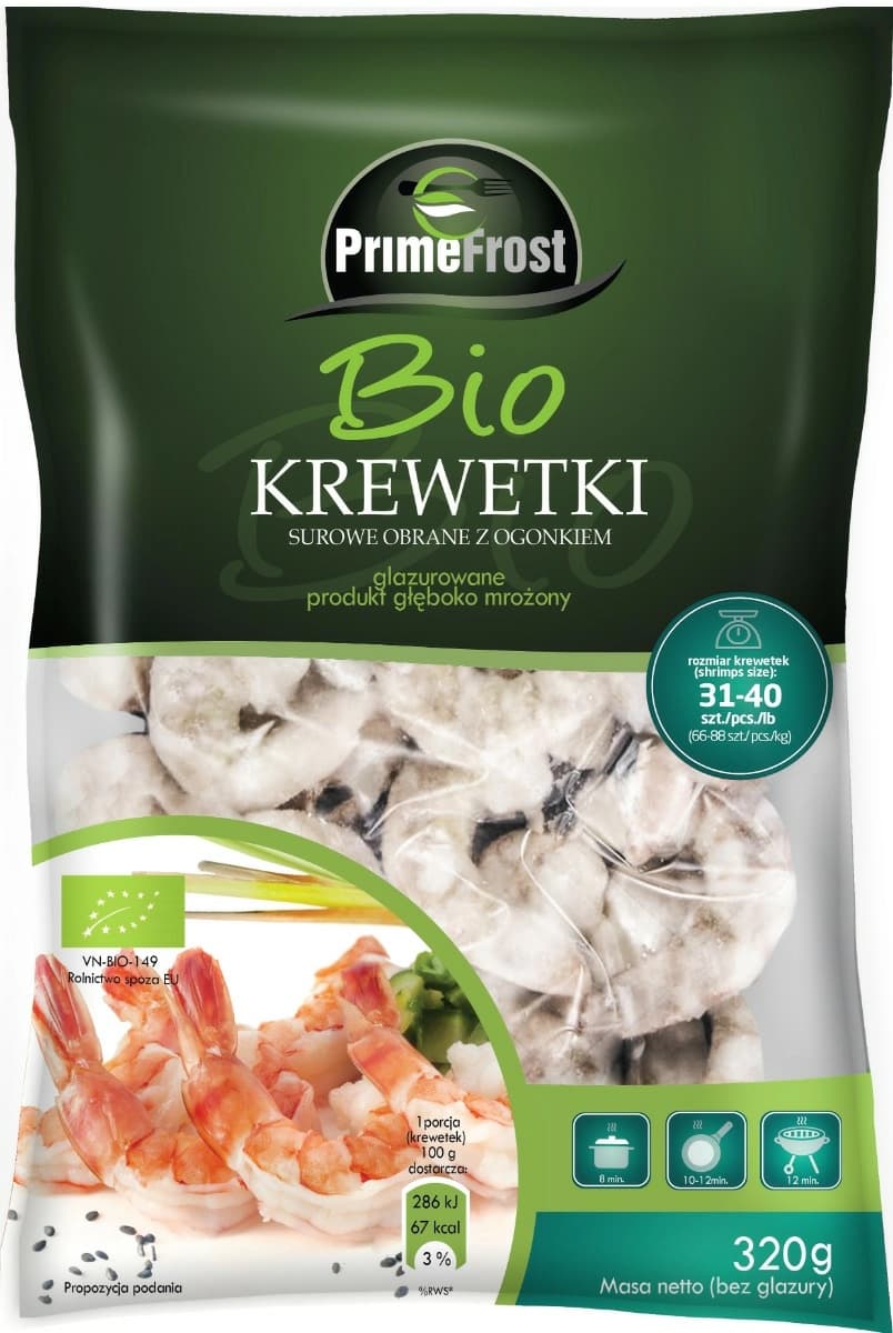 PRIMEFROST Krewetki surowe obrane z ogonkiem BIO 320 g
