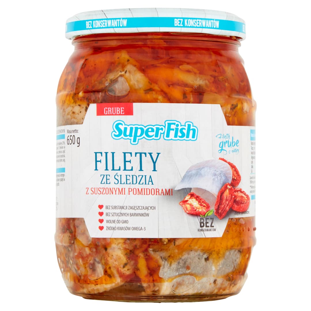 SUPERFISH Filety ze śledzia z suszonymi pomidorami 650 g
