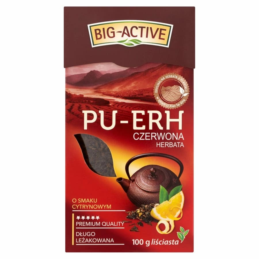 BIG-ACTIVE PU-ERH Herbata czerwona liściasta o smaku cytrynowym 100 g