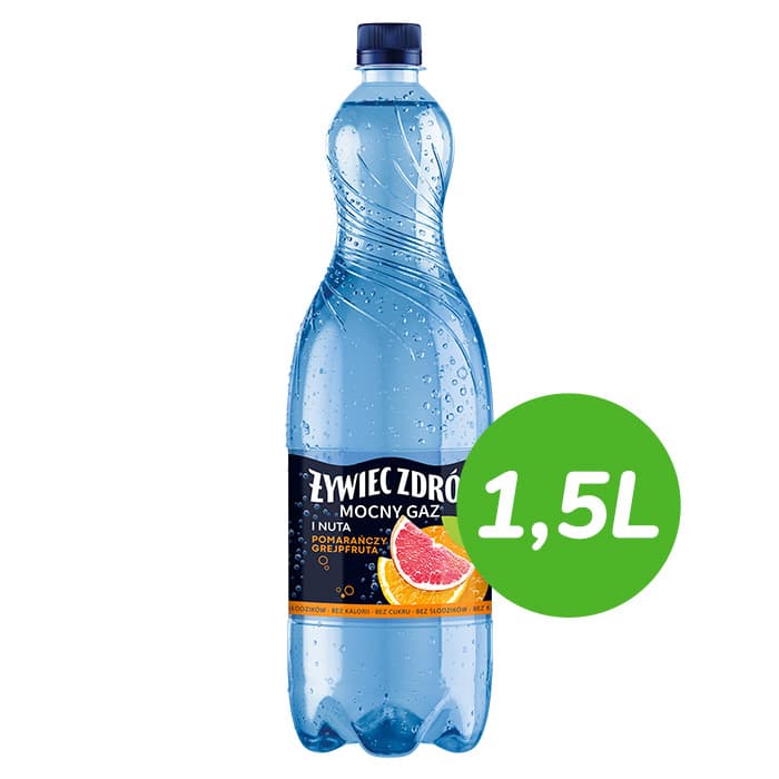 ŻYWIEC ZDRÓJ MOCNY GAZ Napój gazowany nuta pomarańczy i grejpfruta 1500 ml