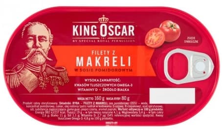 KING OSCAR Filety z makreli w sosie pomidorowym 160 g