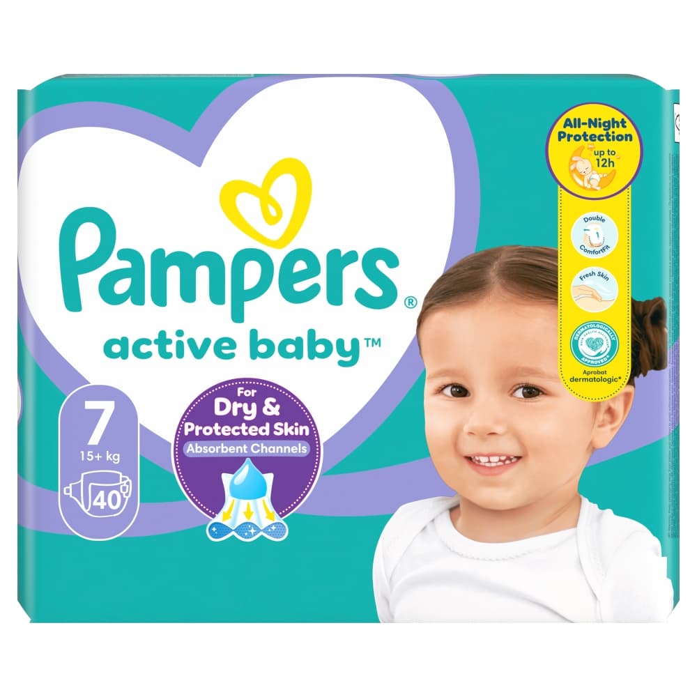PAMPERS ACTIVE BABY Pieluszki rozmiar 7, 15+ kg 40 szt.