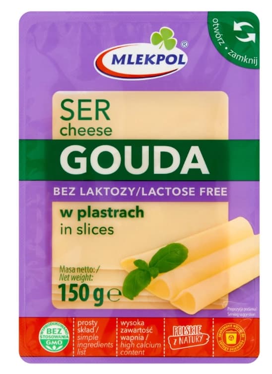 MLEKPOL Ser Gouda w plastrach bez laktozy 150 g