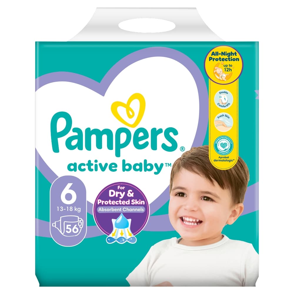 PAMPERS ACTIVE BABY Pieluszki rozmiar 6, 13-18 kg 56 szt.