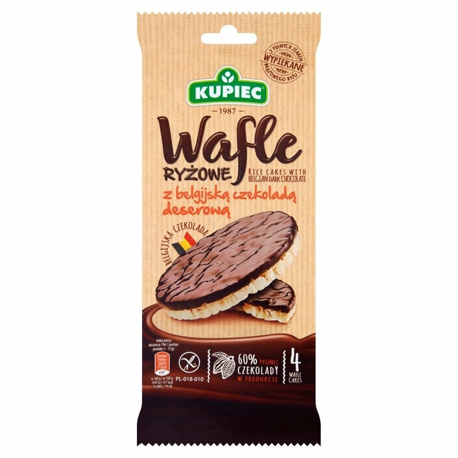 KUPIEC Wafle ryżowe z belgijską czekoladą deserową 60 g
