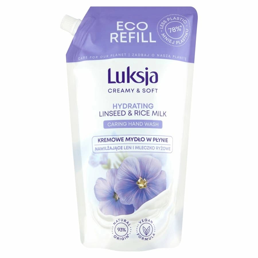 LUKSJA CREAMY & SOFT Kremowe mydło w płynie zapas Linseed & Rice milk 900 ml