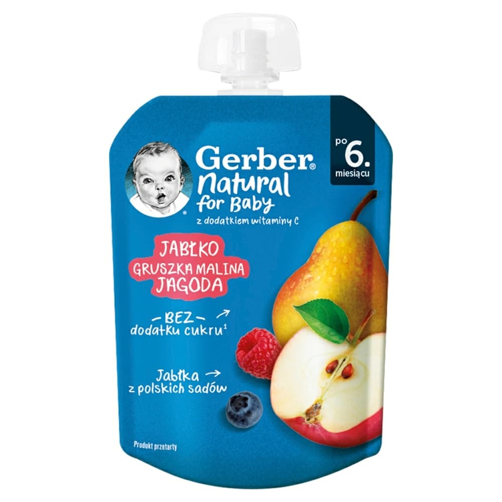 GERBER Deser w tubce jabłko gruszka malina jagoda po 6. miesiącu 80 g