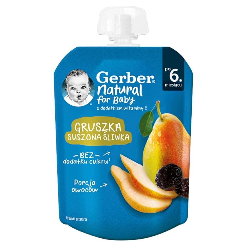 GERBER Deser w tubce gruszka suszona śliwka po 6. miesiącu 80 g