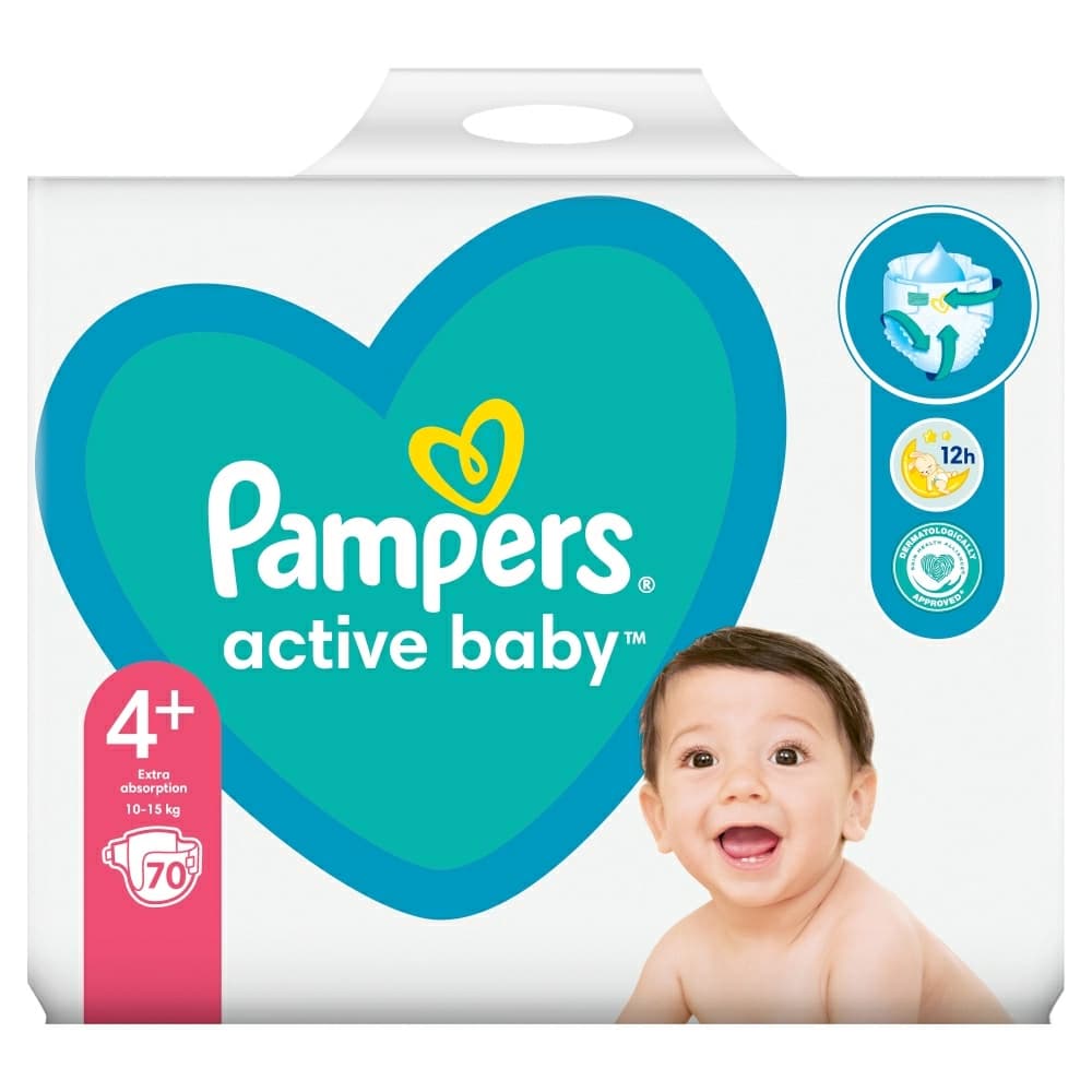 PAMPERS ACTIVE BABY Pieluszki rozmiar 4+, 10 -15 kg 70 szt.