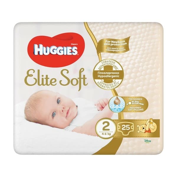 HUGGIES ELITE SOFT Pieluszki rozmiar 2, 4-6 kg 25 szt.