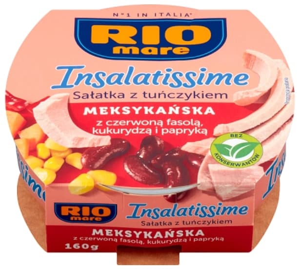 RIO MARE INSALATISSIME Sałatka z tuńczykiem meksykańska z czerwoną fasolą kukurydzą i papryką 160 g