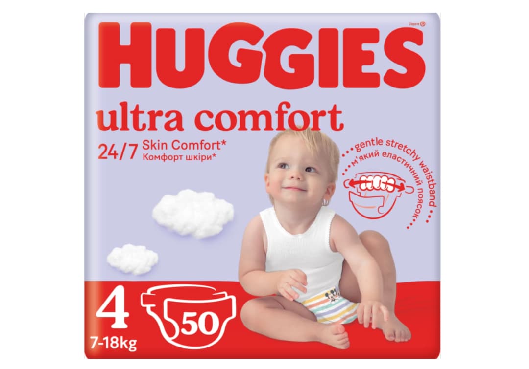 HUGGIES ULTRA COMFORT Pieluchy rozmiar 4, 7-18 kg 50 szt.