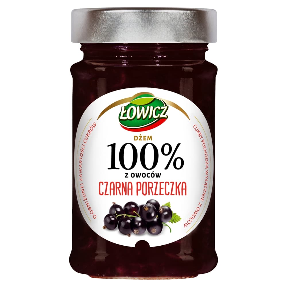 ŁOWICZ 100% Z OWOCÓW Dżem czarna porzeczka o obniżonej zawartości cukrów 210g