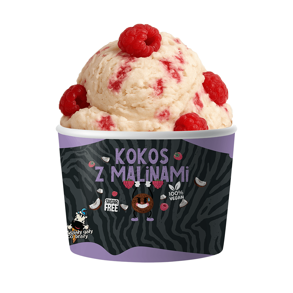 WIDZIAŁY GAŁY CO BRAŁY Lody wegański kokos z malinami bez cukru 220 ml