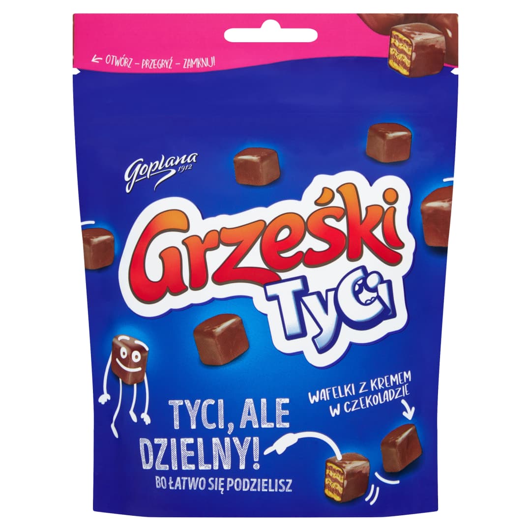 GOPLANA GRZEŚKI TYCI Wafelki z kremem w czekoladzie 120 g