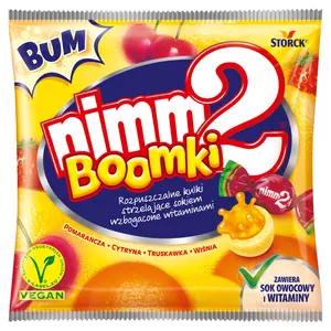 NIMM2 BOOMKI Rozpuszczalne cukierki owocowe wzbogacone witaminami 90 g NIMM2 BOOMKI Rozpuszczalne cukierki owocowe wzbogacone witaminami 90 g
