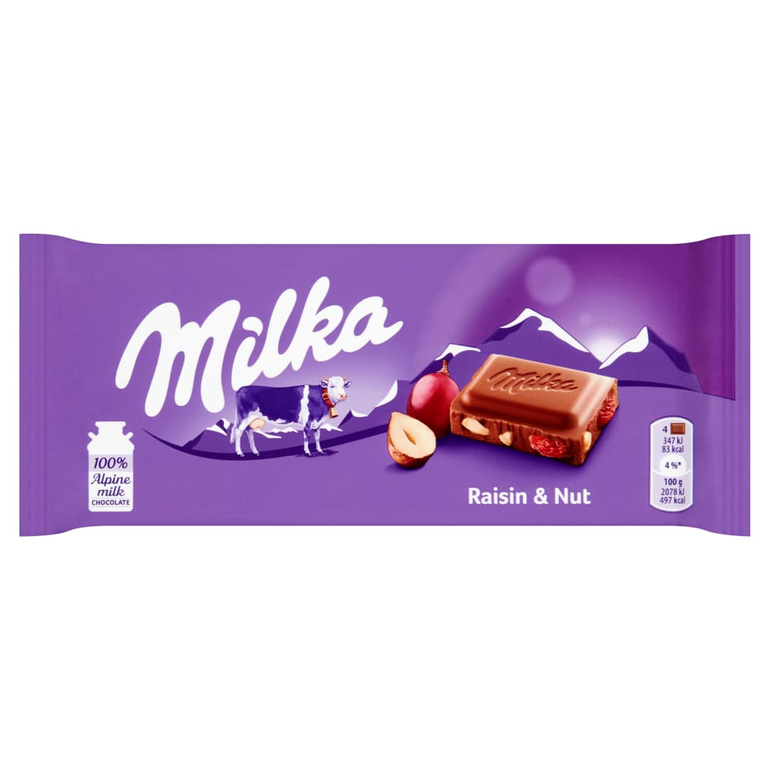 MILKA Czekolada mleczna z rodzynkami i orzechami laskowymi 100 g